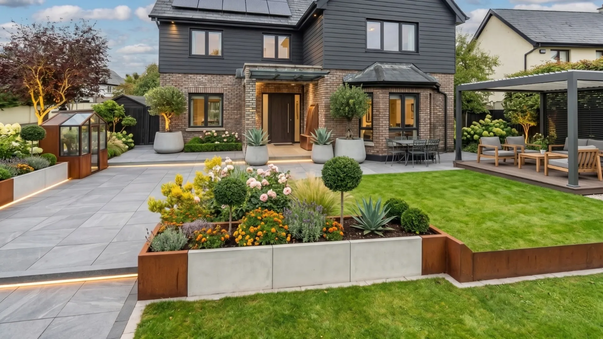 Realistic premium garden design concept for an Irish home